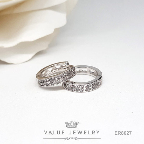 ValueJewelry ต่างหูห่วง ฝังคริสตัลละเอียด เรียง2แถว ขนาดวงพอเหมาะ  ตุ้มหู เครื่องประดับ ER8027