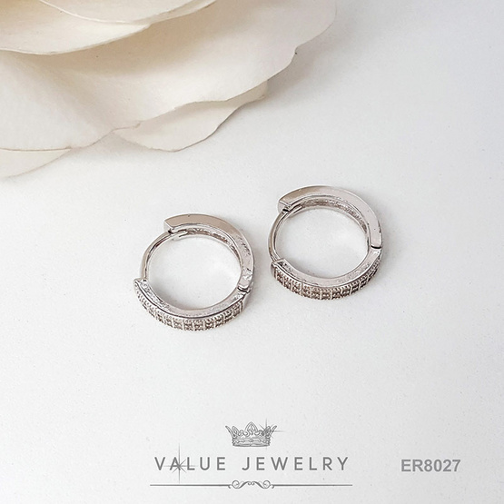 ValueJewelry ต่างหูห่วง ฝังคริสตัลละเอียด เรียง2แถว ขนาดวงพอเหมาะ  ตุ้มหู เครื่องประดับ ER8027