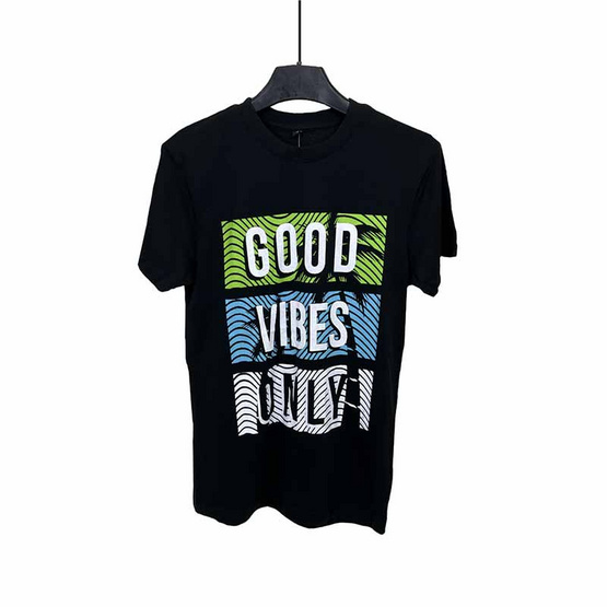 DISCOUNT OUTLET เสื้อยืดคอกลม สีดำGood Vibes