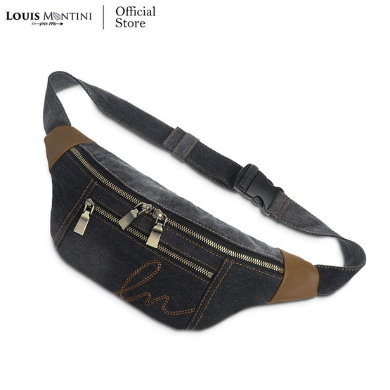 Louis Montini (JEANS) กระเป๋าคาดอก Belt bag ผ้ายีนส์ผสมหนังวัวเเท้ JEAN02