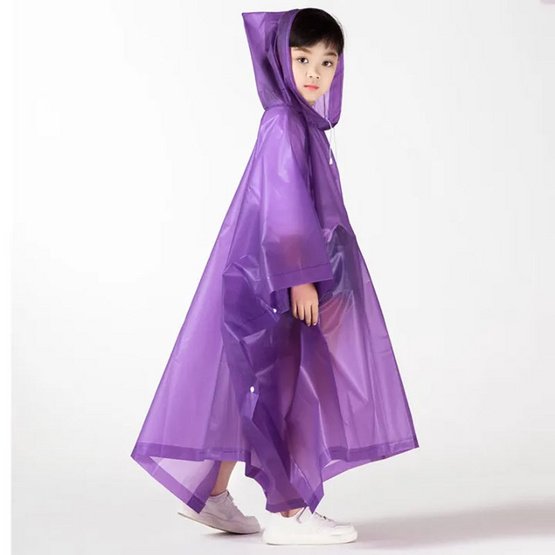 Rain Coat ชุดกันฝนเด็กแบบคลุม มีกระดุมข้าง  สีม่วง