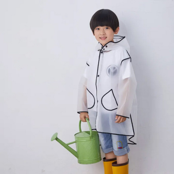 Rain coat ชุดกันฝน เสื้อคลุมกันฝน Korean Style สีขาวขอบดำ Size 2XL