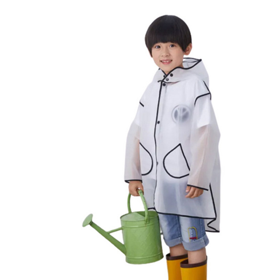 Rain coat ชุดกันฝน เสื้อคลุมกันฝน Korean Style สีขาวขอบดำ Size 2XL