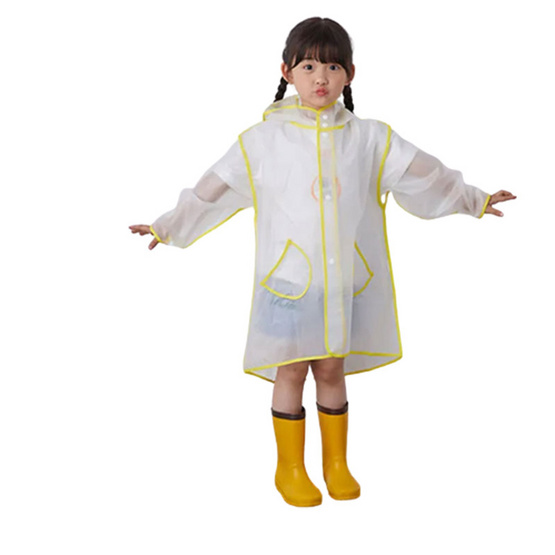 Rain coat ชุดกันฝน เสื้อคลุมกันฝน Korean Style สีขาวขอบเหลือง Size 2XL