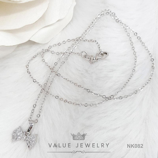 ValueJewelry สร้อยคอพร้อมจี้ ประดับคริสตัลละเอียด ลายโบ Ribbon ขนาดเล็ก เครื่องประดับ สร้อย NK082