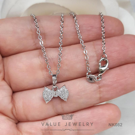 ValueJewelry สร้อยคอพร้อมจี้ ประดับคริสตัลละเอียด ลายโบ Ribbon ขนาดเล็ก เครื่องประดับ สร้อย NK082