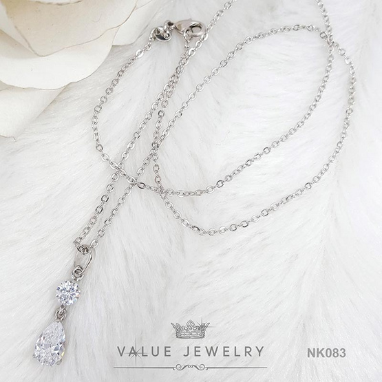 ValueJewelry สร้อยคอพร้อมจี้ ประดับคริสตัลเม็ดกลม ติ้งเพชรหยดน้ำ ขนาดพอเหมาะ NK083