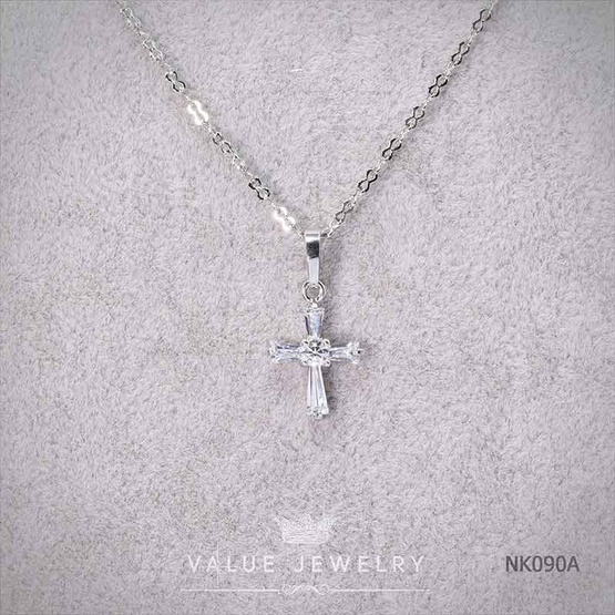 ValueJewelry สร้อยจี้ ไม้กางเขนเล็ก คริสตัลแท้ วิบวับเหมือนเพชรแท้ ใส่ได้ทุกวัน NK090