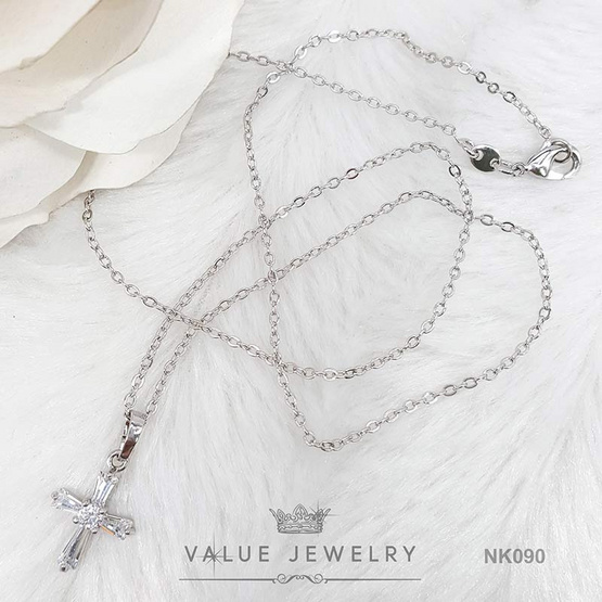 ValueJewelry สร้อยจี้ ไม้กางเขนเล็ก คริสตัลแท้ วิบวับเหมือนเพชรแท้ ใส่ได้ทุกวัน NK090