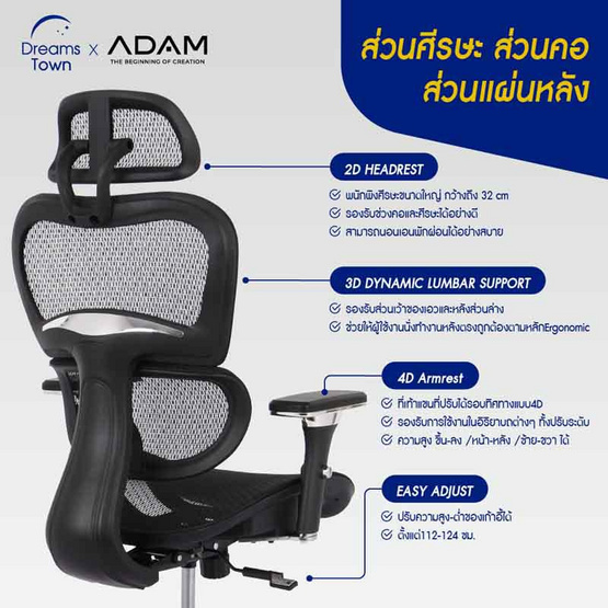 เก้าอี้สุขภาพ ADAM DOT.1 THE 3D ERGO CHAIR Black Onyx