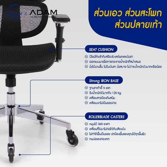 เก้าอี้สุขภาพ ADAM DOT.1 THE 3D ERGO CHAIR Black Onyx