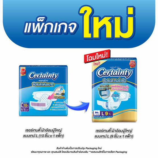 เซอร์เทนตี้ ผ้าอ้อมผู้ใหญ่ แบบเทป แพ็กกลาง (มีไซส์ M-L)
