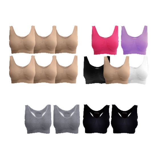 Missy Bra สปอร์ตบรา ไม่มีตะขอหลัง หลังยูสีเนื้อ 6 ตัว แถม หลังกล้าม สีเทา2 สีดำ2 หลังยู 2 ตัว(สุ่มสี)