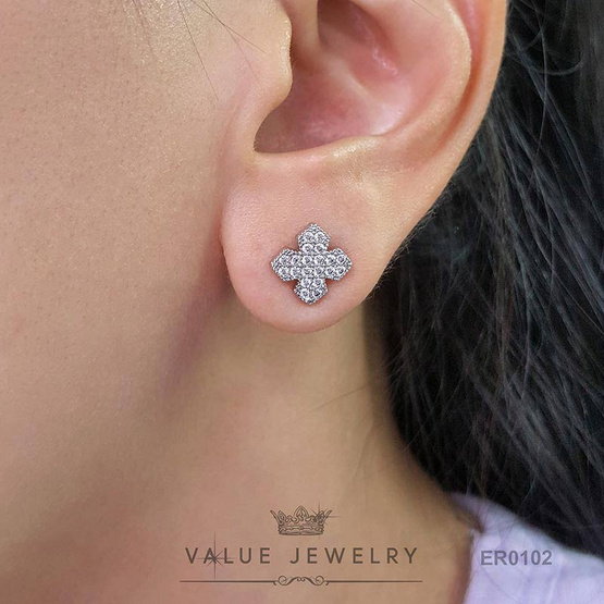 ValueJewelry ต่างหู แบบแป้น ฝังคริสตัลละเอียด ลายดอกไม้ สวยหรู เครื่องประดับแฟชั่น ER0102