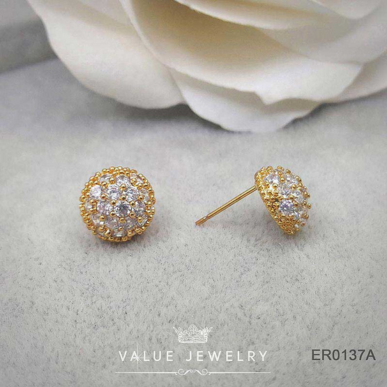 ValueJewelry ต่างหูแป้น ทรงครึ่งวงกลม ฝังด้วยคริสตัลแท้ ขนาดกลาง ER0137 ValueJewelry ต่างหูแป้น ทรงครึ่งวงกลม ฝังด้วยคริสตัลแท้ ขนาดกลาง ER0137