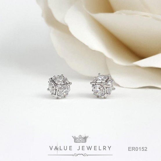 ValueJewelry ต่างหูแป้น ฝังคริสตัลแท้ ทรงกลม รอบตัว ขนาดเล็ก ตุ้มหู เครื่องประดับ ER0152