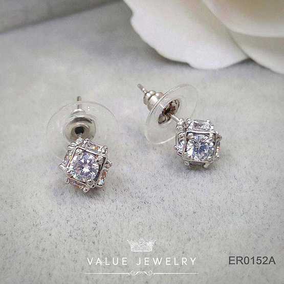 ValueJewelry ต่างหูแป้น ฝังคริสตัลแท้ ทรงกลม รอบตัว ขนาดเล็ก ตุ้มหู เครื่องประดับ ER0152