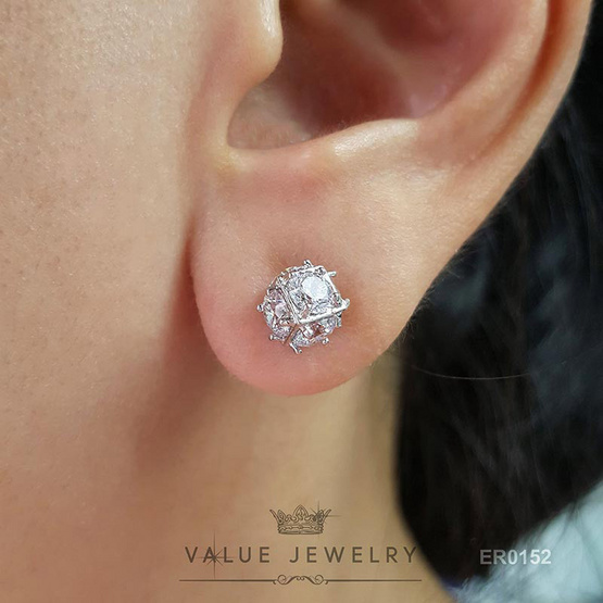 ValueJewelry ต่างหูแป้น ฝังคริสตัลแท้ ทรงกลม รอบตัว ขนาดเล็ก ตุ้มหู เครื่องประดับ ER0152