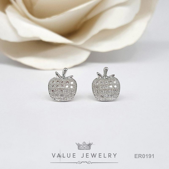 ValueJewelry ต่างหู แบบแป้น ฝังคริสตัลละเอียด ลายแอปเปิ้ล ขนาดเล็กน่ารัก ER0191