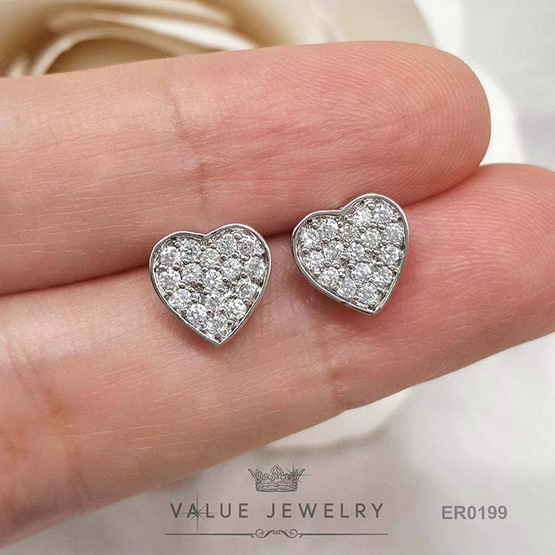 ValueJewelry ต่างหูแป้น ลายหัวใจ ฝังคริสตัลละเอียด ขนาดพอเหมาะ ER0199