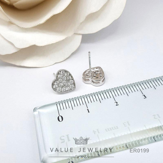 ValueJewelry ต่างหูแป้น ลายหัวใจ ฝังคริสตัลละเอียด ขนาดพอเหมาะ ER0199