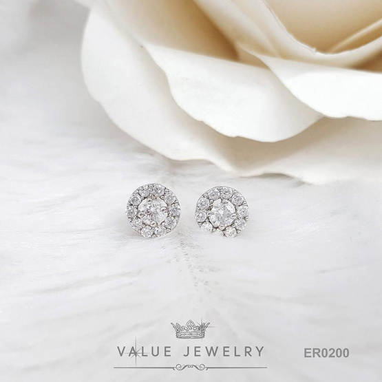 ValueJewelry ต่างหูแป้น เพชรกลม4มิล ล้อมคริสตัลละเอียด ขนาดเล็ก ตุ้มหู เครื่องประดับ ER0200