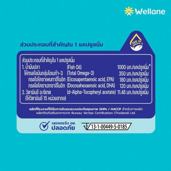 WELLANE โอเมก้า-3 โอเดอร์เลส ฟิชออยล์ 1000 มก. พลัส วิตามินอี บรรจุ 75 ซอฟต์เจล