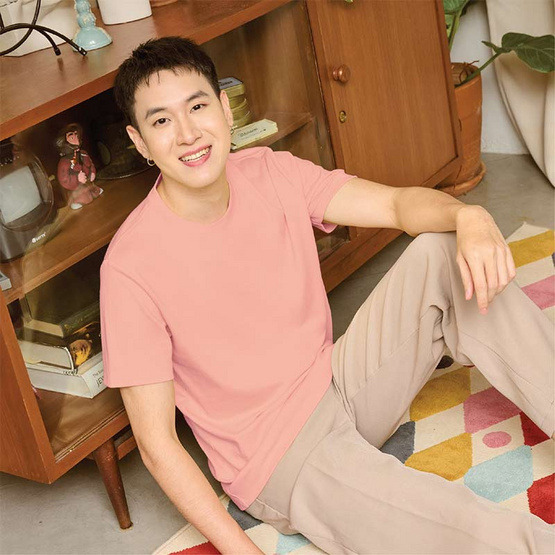 M2S Lifestyle เสื้อยืดคอกลมชาย ชมพูพิงค์เลิฟ