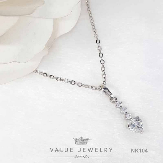 ValueJewelry สร้อยคอพร้อมจี้ ประดับคริสตัลเพชรรูปหัวใจ เพชรกลมเรียง ขนาดเล็ก NK104