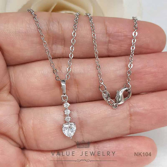 ValueJewelry สร้อยคอพร้อมจี้ ประดับคริสตัลเพชรรูปหัวใจ เพชรกลมเรียง ขนาดเล็ก NK104