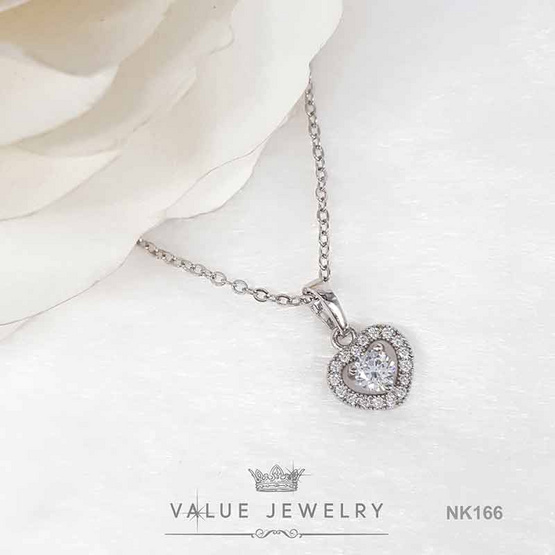 ValueJewelry สร้อยคอพร้อมจี้ เพชรกลม4มิล ล้อมคริสตัลแท้ ลายหัวใจ ขนาดเล็ก NK166