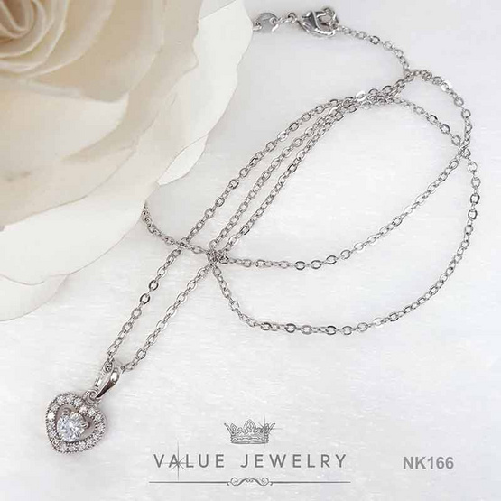 ValueJewelry สร้อยคอพร้อมจี้ เพชรกลม4มิล ล้อมคริสตัลแท้ ลายหัวใจ ขนาดเล็ก NK166