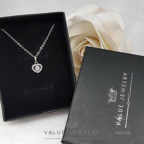 ValueJewelry สร้อยคอพร้อมจี้ เพชรกลม4มิล ล้อมคริสตัลแท้ ลายหัวใจ ขนาดเล็ก NK166