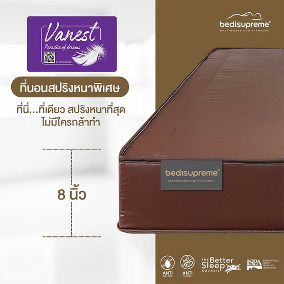 Bedisupreme ที่นอนสปริง หนา 8 นิ้ว รุ่น Vanest PVC