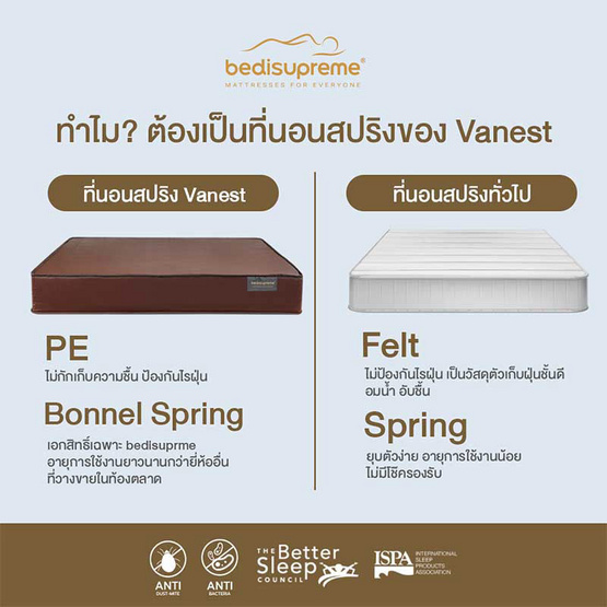 Bedisupreme ที่นอนสปริง หนา 8 นิ้ว รุ่น Vanest PVC