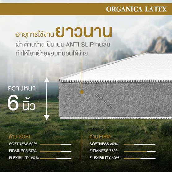 Bedisupreme ที่นอนยางพาราธรรมชาติหนา 6 นิ้ว รุ่น ORGANICA LATEX