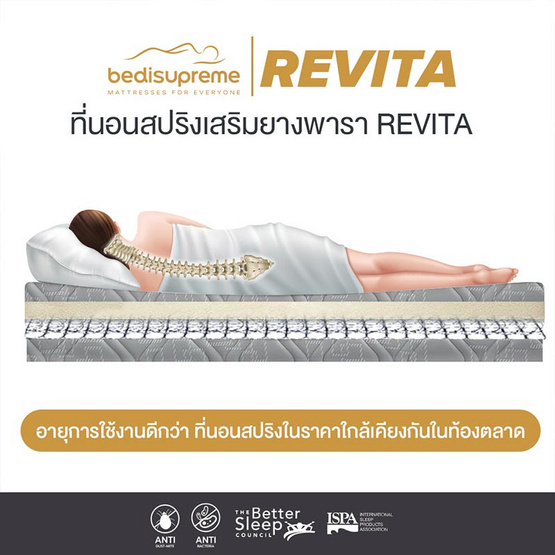 Bedisupreme ที่นอนสปริงเสริมยางพาราแท้ หนา10 นิ้ว รุ่น REVITA