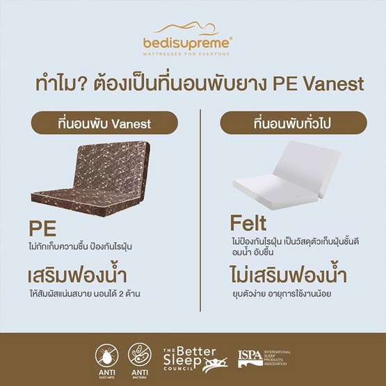 Bedisupreme ที่นอนยาง PE พับได้ หนา 8 นิ้ว รุ่น Vanest