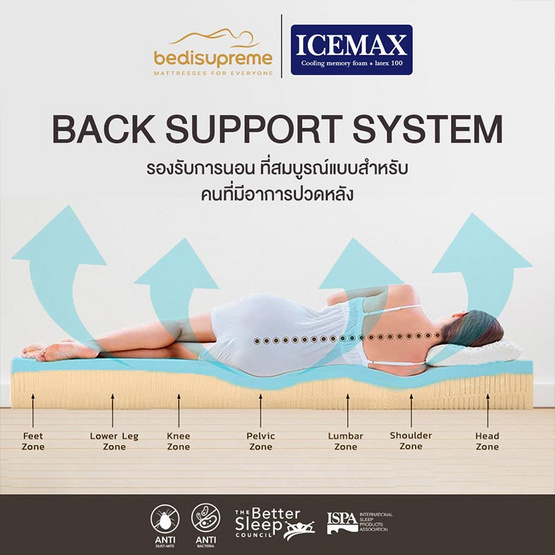 Bedisupreme ที่นอนยางพาราเสริม TOP COOLING MEMORY FOAM หนา 11 นิ้ว รุ่น ICEMAX