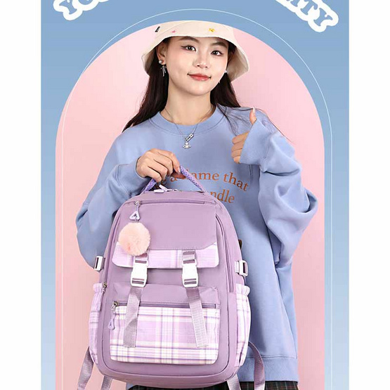 Fancybag Bag กระเป๋าเป้ SET 5 ใบ สีม่วง