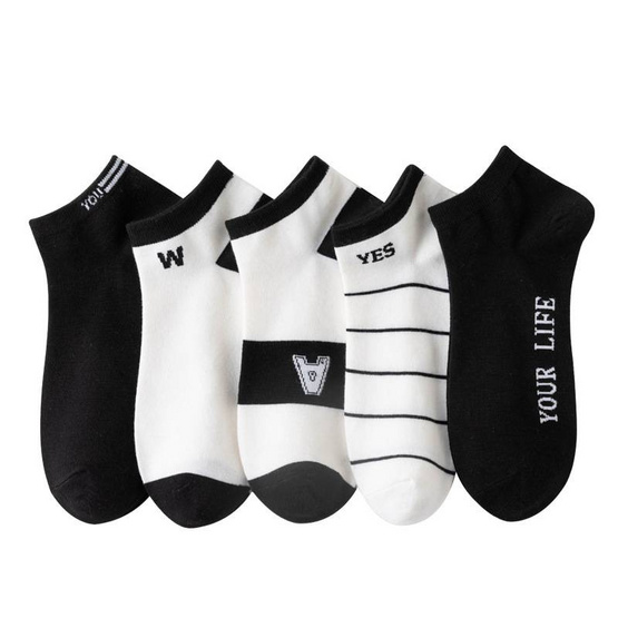 CC SOCK ถุงเท้าสีขาว-ดำ W10 แพ็ค 5 คู่