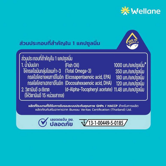 WELLANE โอเมก้า-3 โอเดอร์เลส ฟิชออยล์ 1000มก. พลัส วิตามินอี บรรจุ75ซอฟต์เจล (แพ็ก2กระปุก)