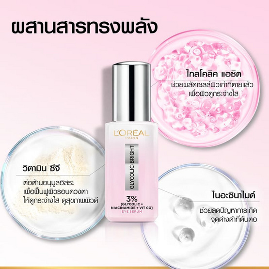 ลอรีอัล ไกลโคลิค-ไบรท์ แอนไท-ดาร์ก เซอเคิล ไบร์ทเทนนิ่ง อาย เซรั่ม 20 มล.