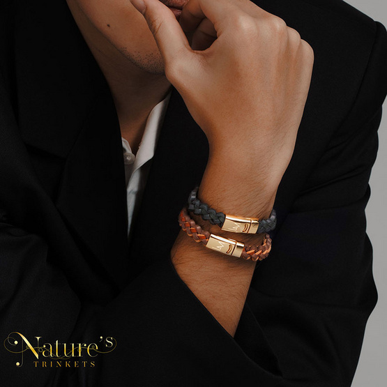 Louis Montini (Nature Trinkets) สร้อยข้อมือหนังวัวแท้ หนังถักแฮนด์เมด LEABL002