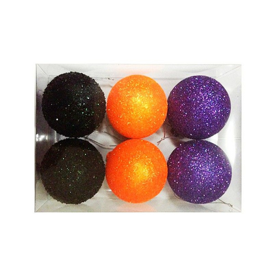 บอล 6 ซม. Halloween กากเพชร 3 สี 3022-01 กล่องละ 6 ลูก