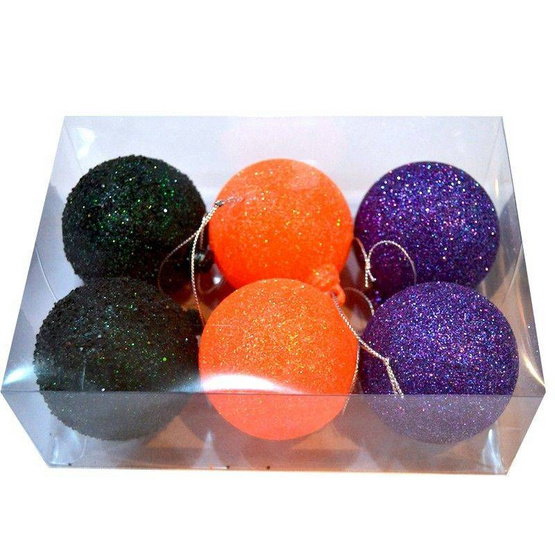 บอล 6 ซม. Halloween กากเพชร 3 สี 3022-01 กล่องละ 6 ลูก