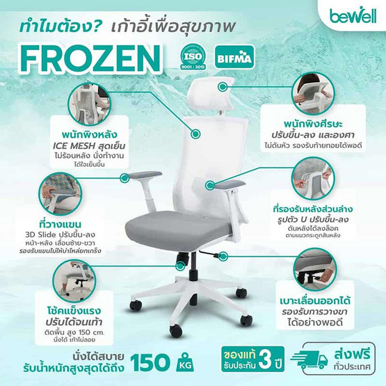 Bewell เก้าอี้ทำงานเพื่อสุขภาพ รุ่น FROZEN