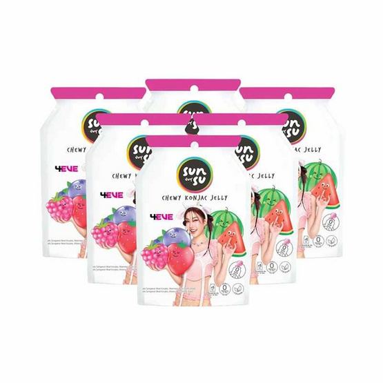 ซันซุ เยลลี่ผสมบุกกลิ่นแตงโม & มิกซ์เบอรี่ 96 กรัม (แพ็ก 6 ชิ้น)