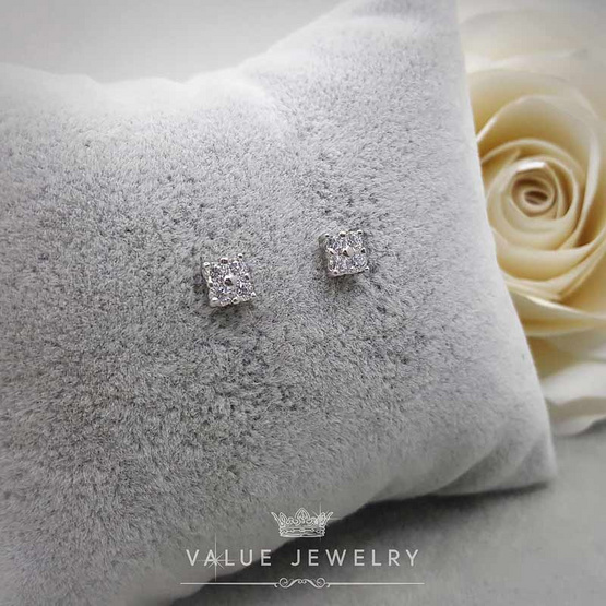 ValueJewelry ต่างหูแป้น ฝังคริสตัลกลม ทรงสี่เหลี่ยม ขนาดเล็ก ER0275