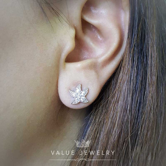 ValueJewelryต่างหูแบบแป้น ฝังคริสตัลแท้ ลายปลาดาว Star Fish ขนาดเล็ก ER0286